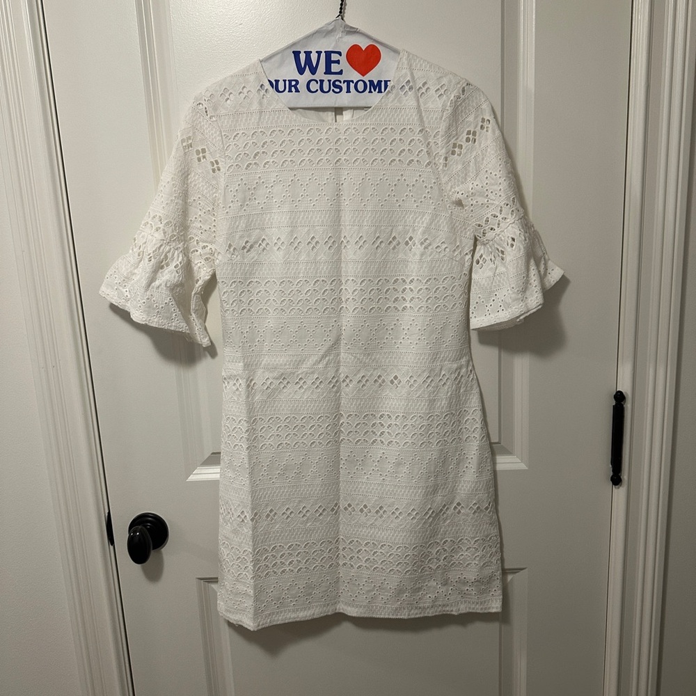 White Eyelet Dress with Ruffle Sleeves